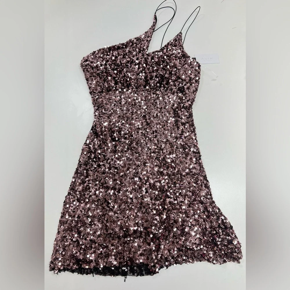 ASTR The Label Sequin Mini Dress Size Small New With Tags Rose Pink and Black - Picture 2 of 12
